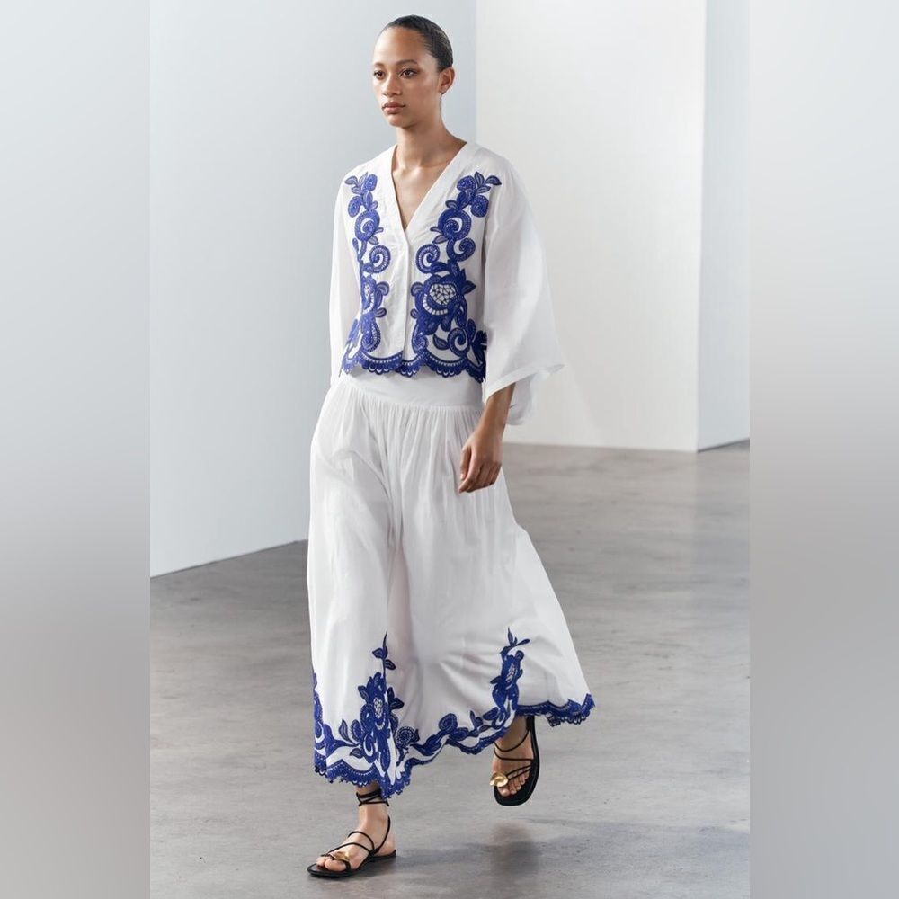 Zara Co-Ord Set Embroidered Blouse And Skirt - Picture 14 of 15